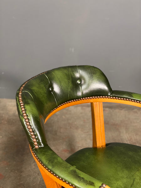 Vintage Green Leather Desk Chair