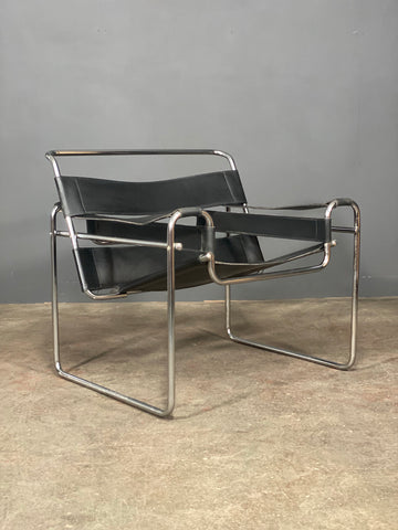 Mid Century Wassily Style Bauhaus Chrome Leather Chair
