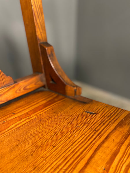 Set Of 6 Late Victorian Gothic Pitch Pine Church Chairs Including Carver Chair