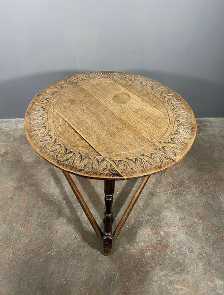 Large Early 20th Century Carved Oak Cricket Table