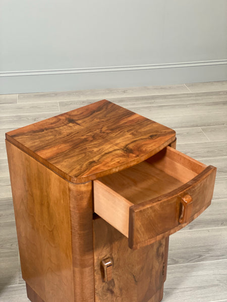 Pair Of Art Deco Burr Walnut Bedside Cabinets