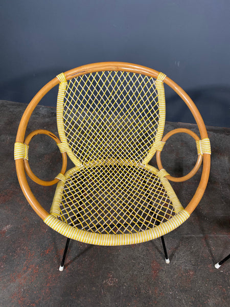 Pair Of Mid Century Bamboo And String Egg Chairs