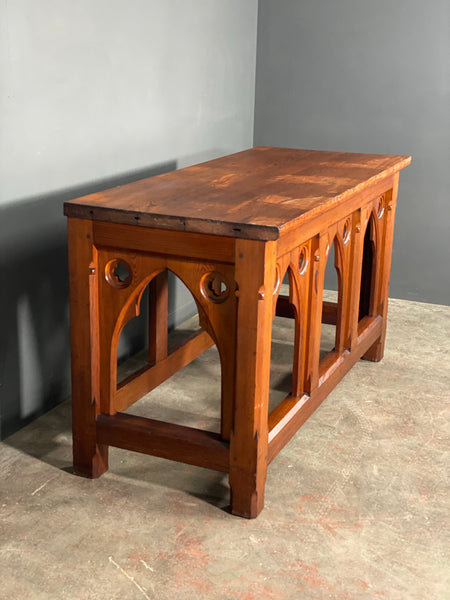 Large Victorian Gothic Pitch Pine Church Altar Table