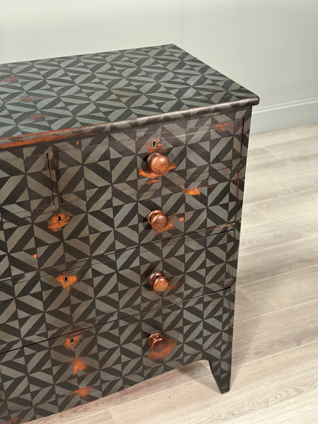 19th Century Geometric Painted Chest Of Drawers