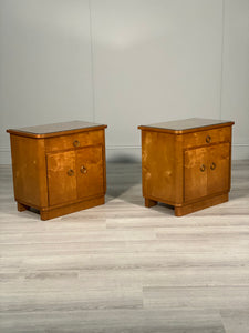 A Pair Of Mid Century Satin Birch Bedside Cabinets