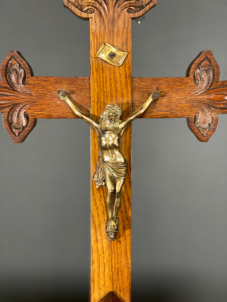 Large Oak Antique Altar Cross