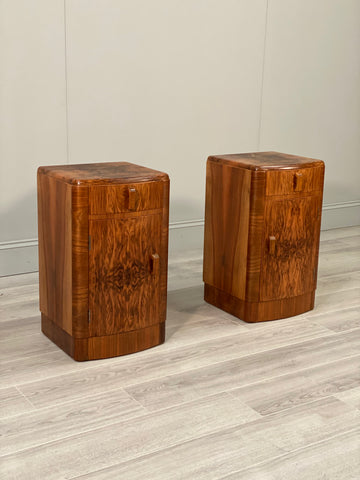 Pair Of Art Deco Burr Walnut Bedside Cabinets