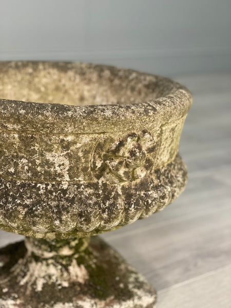 Pair Of Antique Weathered Composite Stone Urns