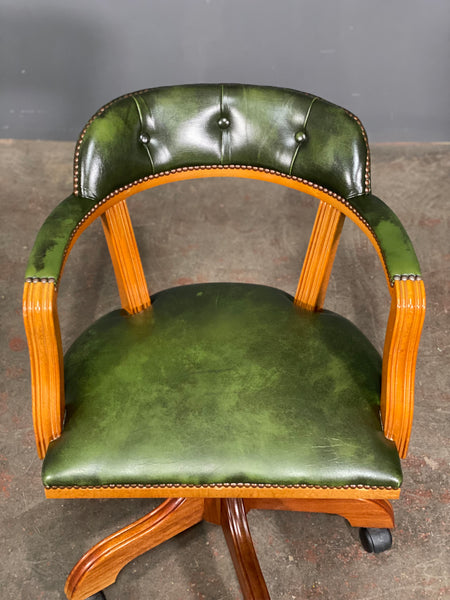 Vintage Green Leather Desk Chair