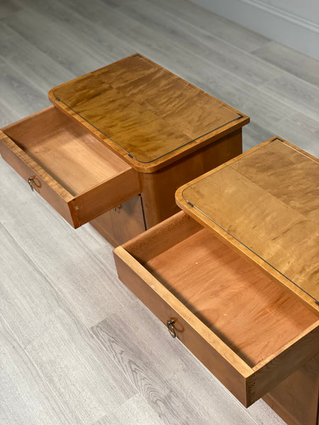 A Pair Of Mid Century Satin Birch Bedside Cabinets