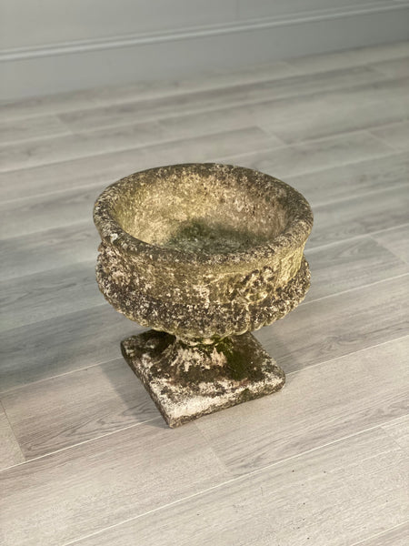 Pair Of Antique Weathered Composite Stone Urns