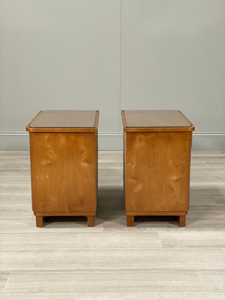 A Pair Of Mid Century Satin Birch Bedside Cabinets