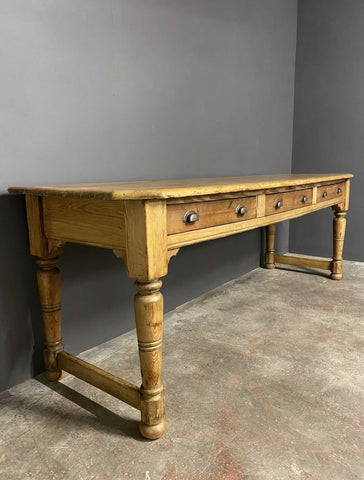 Large Victorian Pitch Pine Desk Side Table 8ft