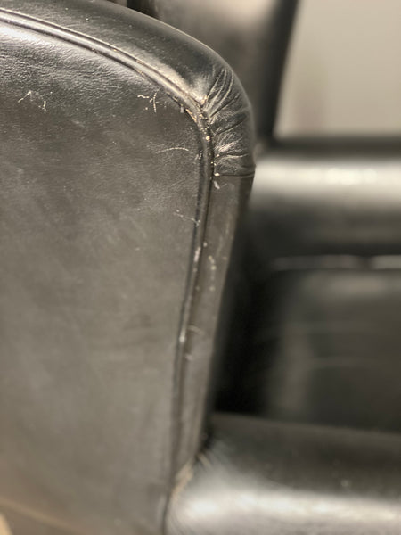 Mid 20th Century Black Leather Wing Back Arm Chair