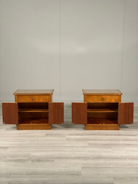 A Pair Of Mid Century Satin Birch Bedside Cabinets