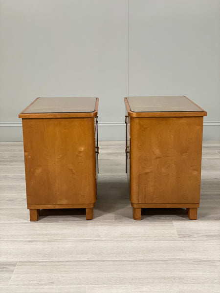 A Pair Of Mid Century Satin Birch Bedside Cabinets