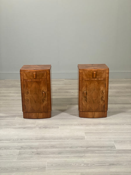 Pair Of Art Deco Burr Walnut Bedside Cabinets
