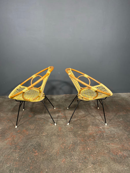 Pair Of Mid Century Bamboo And String Egg Chairs