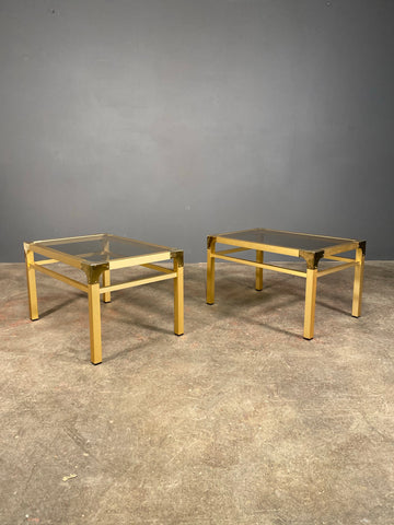 Pair Of 20th Century Anodized Brass Smoked Glass Side Tables