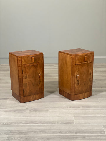 Pair Of Art Deco Burr Walnut Bedside Cabinets