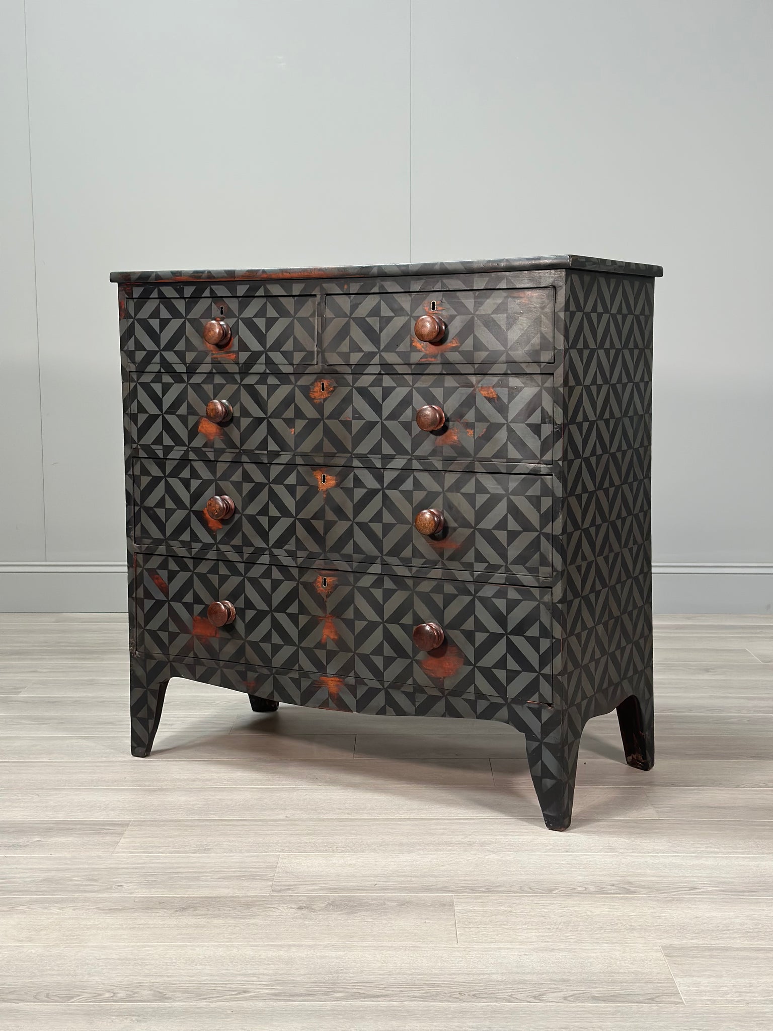 19th Century Geometric Painted Chest Of Drawers