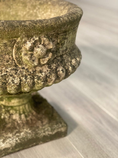 Pair Of Antique Weathered Composite Stone Urns
