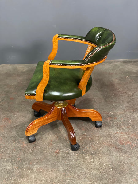 Vintage Green Leather Desk Chair