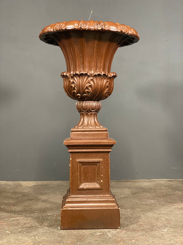 Large Glazed Terracotta Urn On Plinth