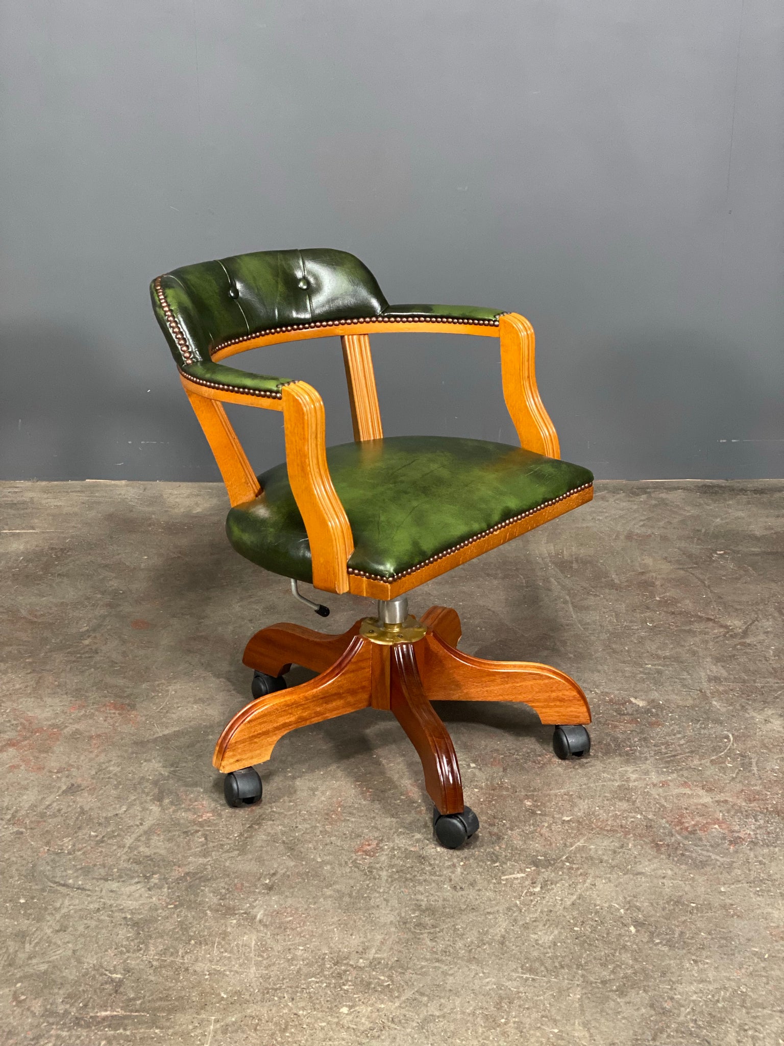 Vintage Green Leather Desk Chair