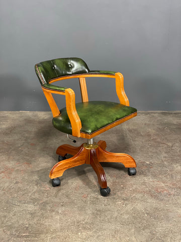 Vintage Green Leather Desk Chair