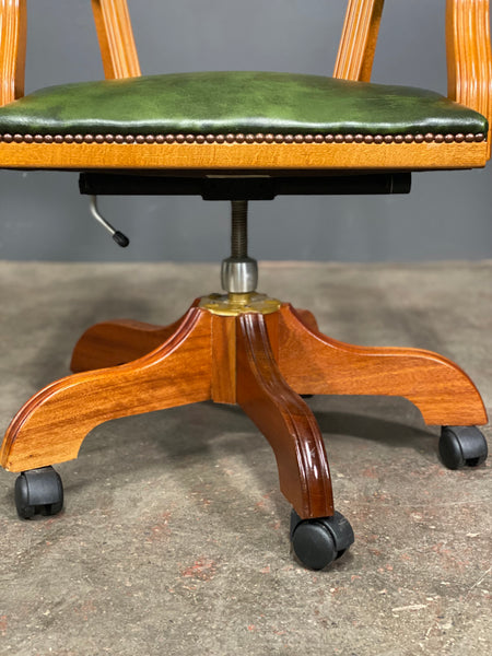 Vintage Green Leather Desk Chair