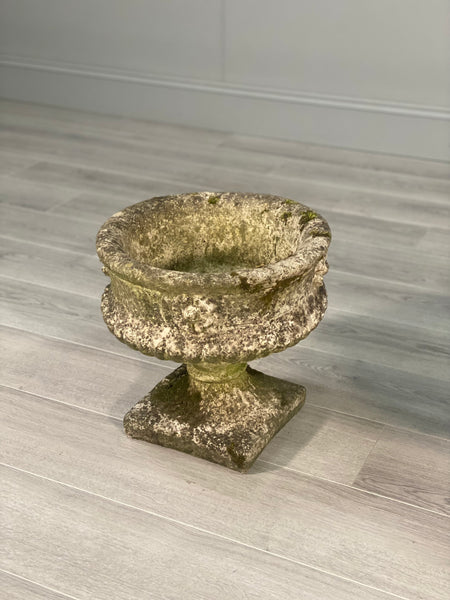 Pair Of Antique Weathered Composite Stone Urns