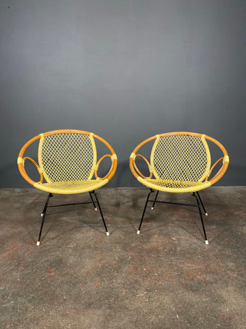 Pair Of Mid Century Bamboo And String Egg Chairs