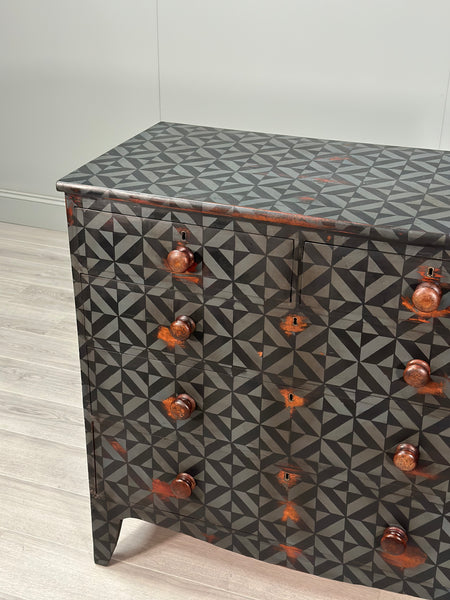 19th Century Geometric Painted Chest Of Drawers