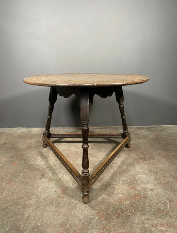 Large Early 20th Century Carved Oak Cricket Table