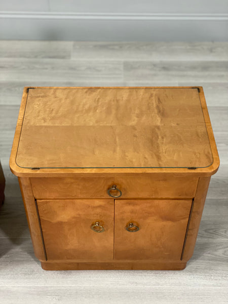 A Pair Of Mid Century Satin Birch Bedside Cabinets