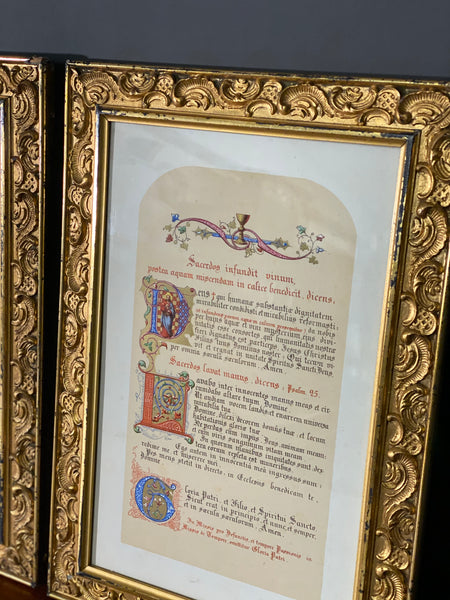 Vintage Set Of Latin Altar Card’s In Gilt Frames